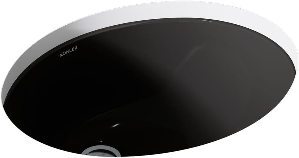 KOHLER K-2209-7 Caxton 17' Oval Undermount Bathroom Sink, Oval Basin, Overflow Drain, No Faucet Holes, Black Black