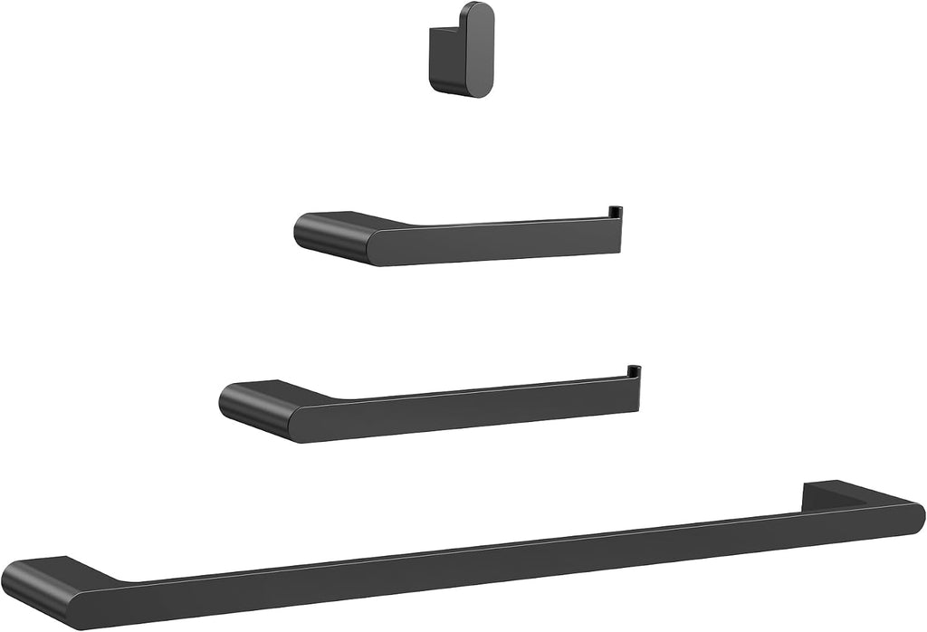 Bathroom Hardware Set 4 Piece Wall Mount Zinc Alloy with Towel Bar Toilet Paper Holder Hook Matte Black