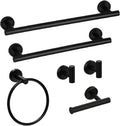 6-Pieces Bathroom Hardware Set SUS304 Stainless Steel Round Wall Mounted Includes Hand Towel Bar,Toilet Paper Holder,Robe Towel Hooks,Bathroom Accessories Kit On-Site (Matte Black)