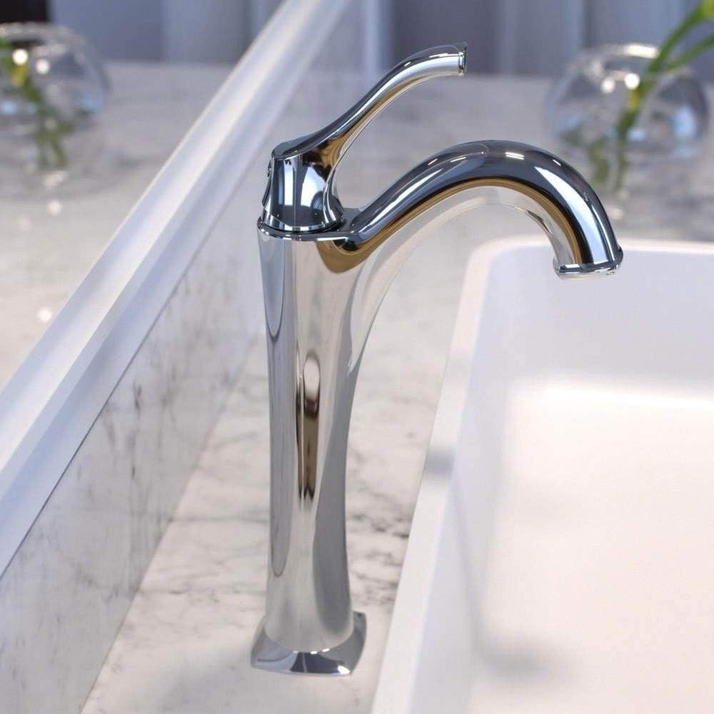 KRAUS KVF-1200CH Arlo Single Handle Vessel Bathroom Faucet with Pop Up Drain, Chrome