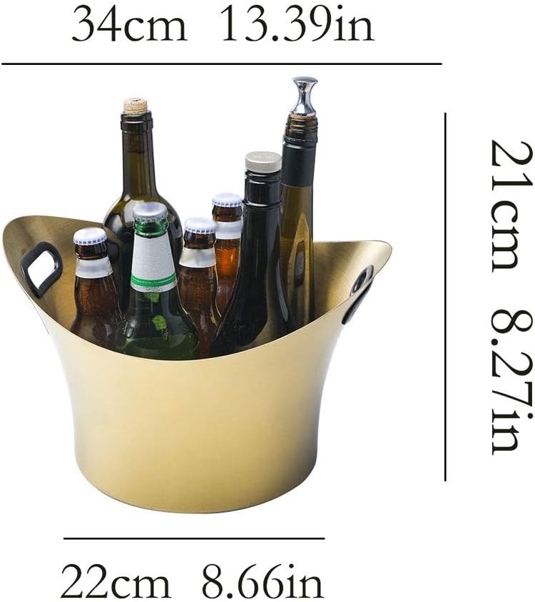 Ice Bucket Stainless Steel Restaurant Household Kitchen Large Ice Bucket Wine Champagne Beer Handle Wine Barrel Bar Banquet Ice Wine Basin Ice Buckets for Parties (Gold)