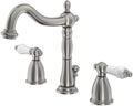 Kingston Brass KB1978PL Heritage Widespread Lavatory Faucet with Porcelain Lever Handle, Brushed Nickel