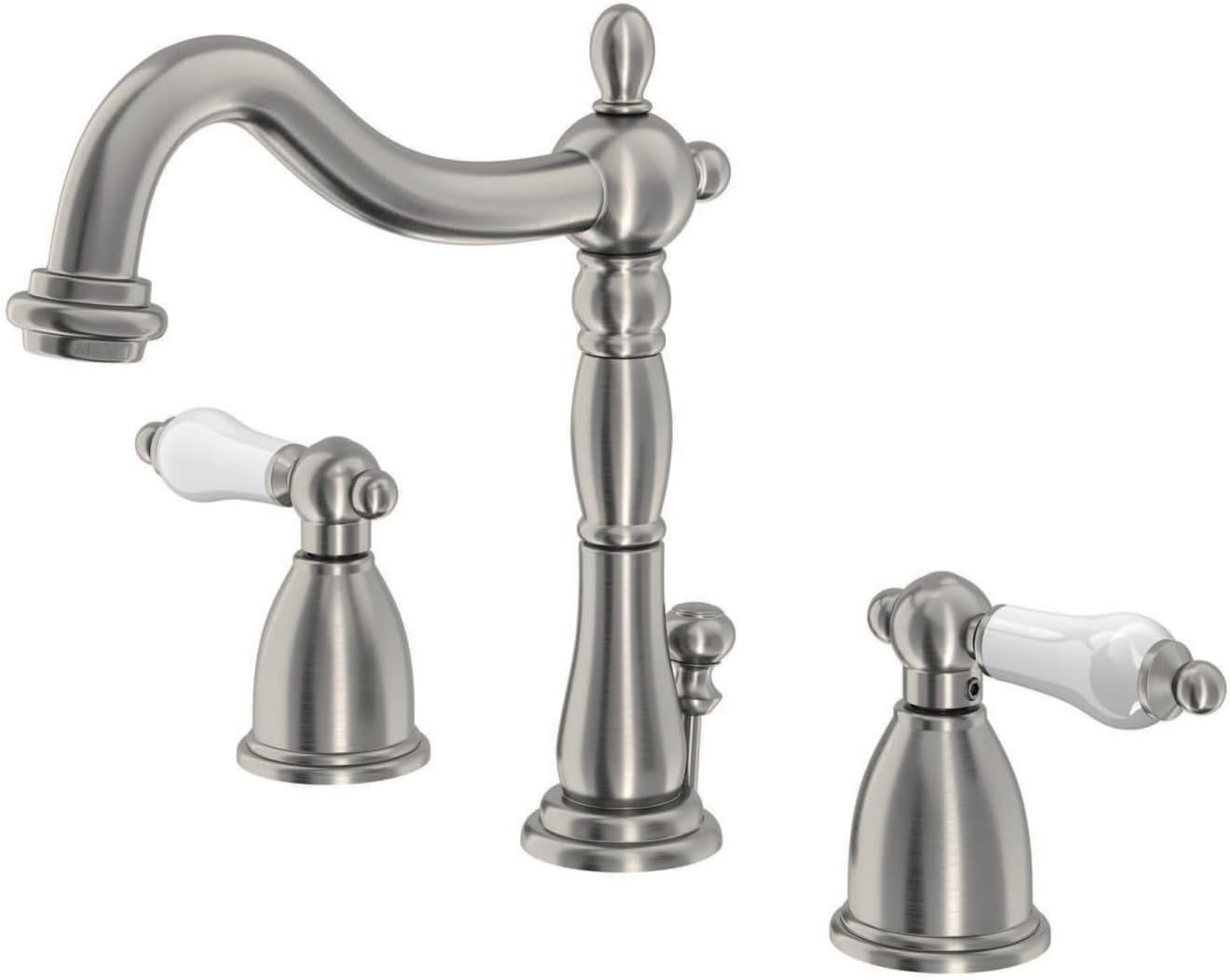 Kingston Brass KB1978PL Heritage Widespread Lavatory Faucet with Porcelain Lever Handle, Brushed Nickel