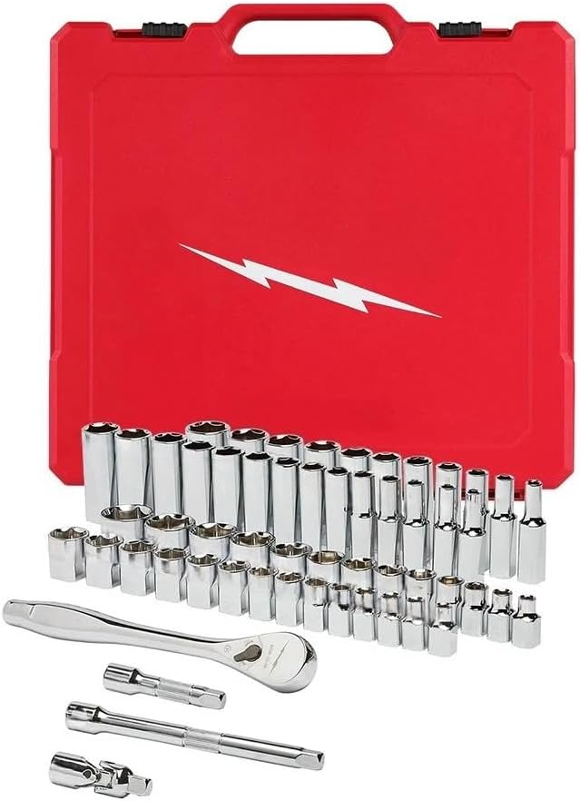 56PC 48-22-9008 for Milwaukee 3/8' Drive Ratchet & Socket Set - SAE & Metric
