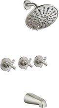 gotonovo 3 Handle Tub Shower Faucet Set, Tub and Shower Faucet Combo,Bathtub Faucet Set with 6 Settings Shower Head and Waterfall Tub Spout, Tub and Shower Trim Kit, Tub Shower Fixture Brushed Nickel