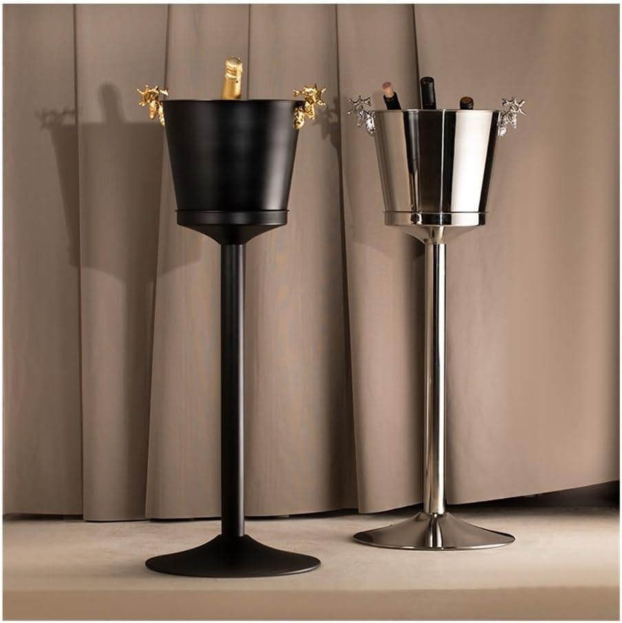 Ice Bucket, Stainless Steel Vertical Spiced Ice Bucket, Outdoor Bar Restaurant Ice Wine Dispenser, Shelf Included Ice Buckets for Parties(Silver)