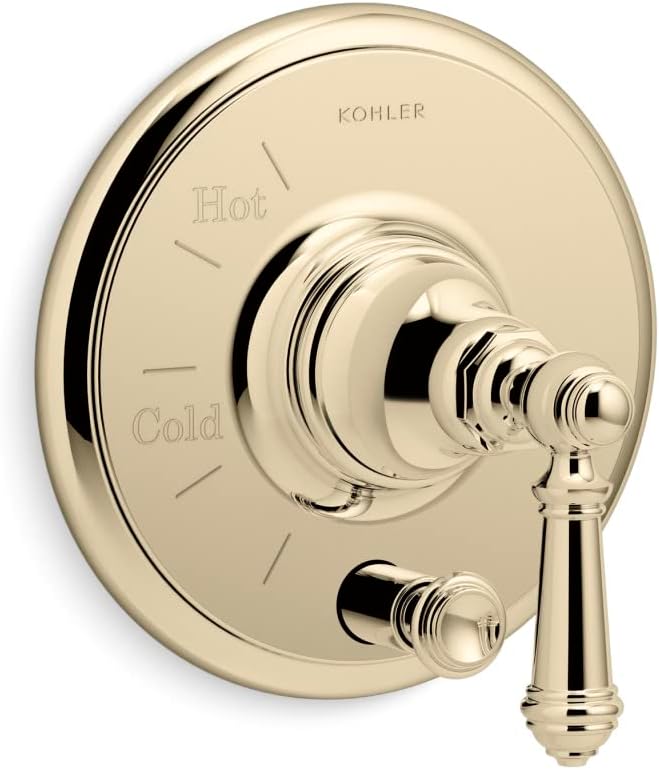 KOHLER T72768-4-AF Artifacts Rite-Temp Pressure-Balancing Valve Trim With Push-Button Diverter And Lever Handle in Vibrant French Gold