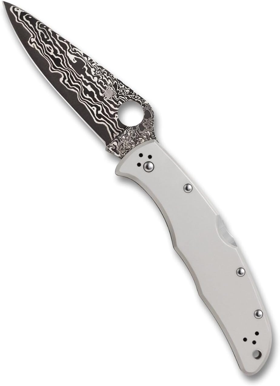 Spyderco Endura 4 Folding Pocket Knife with 3.8' VG-10 Damascus Steel Blade and Titanium Handle - EDC Knife for Men and Women, Perfect for Hunting, Tactical, Camping, Survival - PlainEdge - C10TIPD