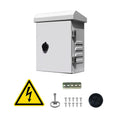Metal Outdoor Enclosure with Rain Hood Electrical Box Weatherproof WiFi/Network Enclosure Breaker Box with Fan-Vent Design Cable Project Cabinet with Mounting Track Hole in Back 9X12X6