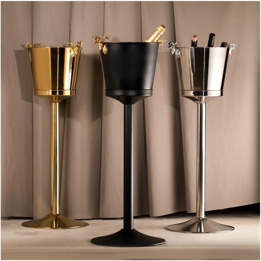 Ice Bucket, Stainless Steel Vertical Spiced Ice Bucket, Outdoor Bar Restaurant Ice Wine Dispenser, Shelf Included Ice Buckets for Parties(Black)
