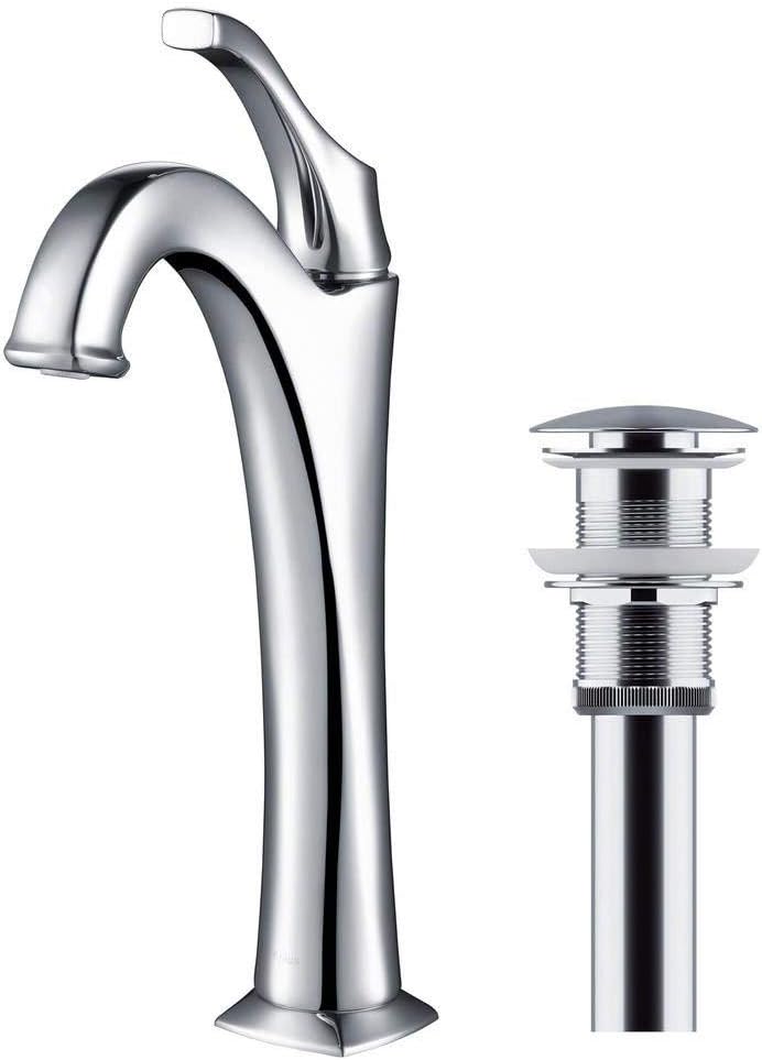KRAUS KBF-1201CH Arlo Single Handle Basin Bathroom Faucet with Lift Rod Drain and Deck Plate, Chrome