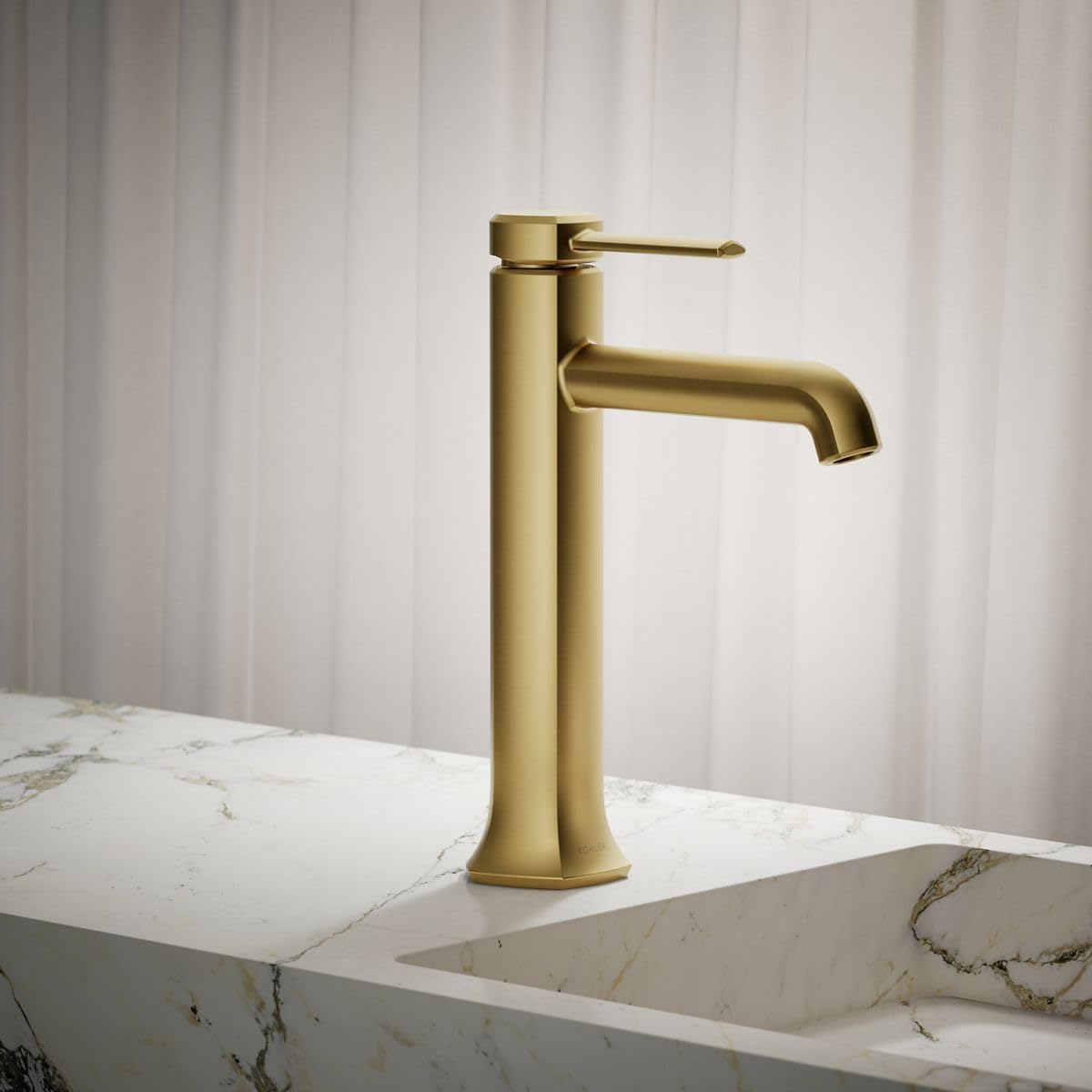 KOHLER 27003-4K-2MB Occasion Tall Single-Handle Bathroom Faucet with Pop-Up Drain Assembly, One Hole Bathroom Sink Faucet, 1.0 gpm, Vibrant Brushed Moderne Brass
