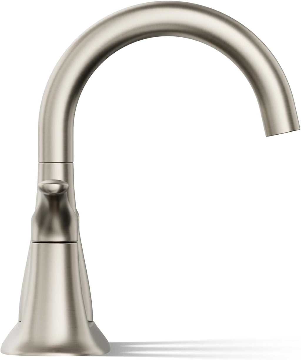 KOHLER K-27388-4N-BN Simplice® Centerset Bathroom Sink Faucet, Bathroom Faucets with Two Lever Handles and Clicker Drain, 0.5 GPM, Vibrant Brushed Nickel