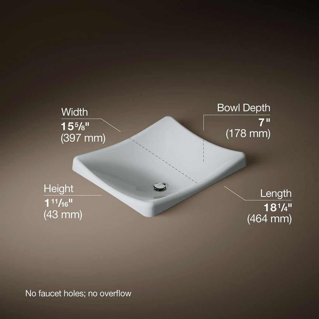 Kohler K-2833-95 DemiLav Rectangular Above-Counter 1 Bowl Bathroom Sink Ice Grey