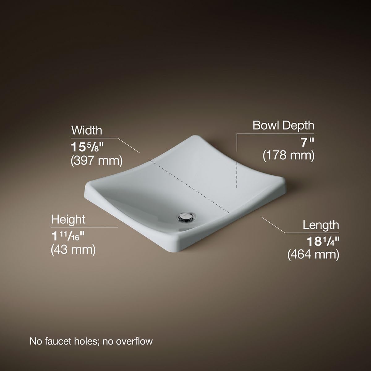 Kohler K-2833-95 DemiLav Rectangular Above-Counter 1 Bowl Bathroom Sink Ice Grey