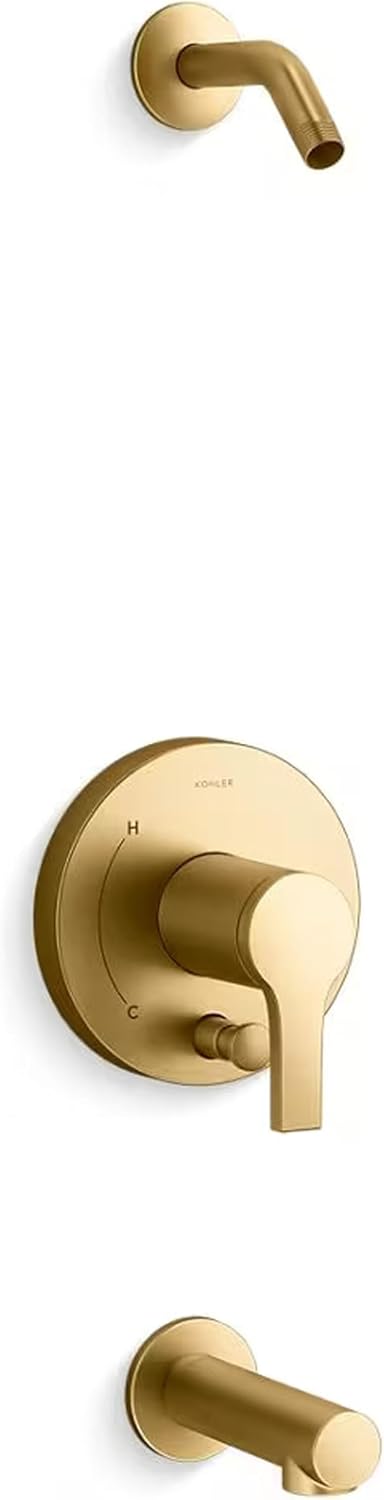 KOHLER TLS35327-4-2MB, Elate Rite-Temp Bath and Shower Trim Kit with Push-Button Diverter, Vibrant Brushed Moderne Brass, High-Quality Bathroom Fixture, Easy Installation (Without Showerhead)
