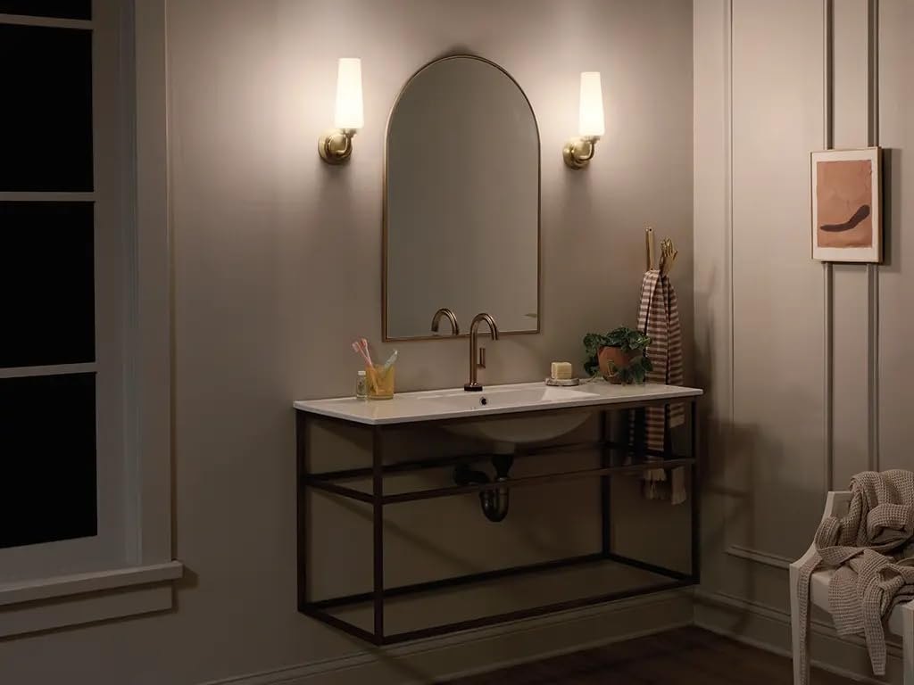 Kichler, Truby 11.5 Inch 1 Light Wall Sconce with Satin Etched Cased Opal Glass in Champagne Bronze, 55073CPZ