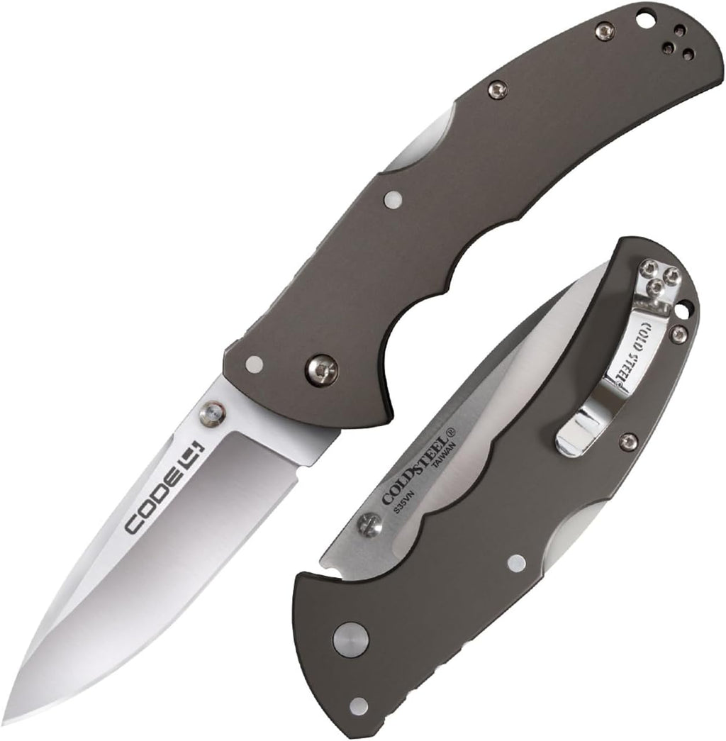 COLD STEEL Code 4 3.5' S35VN Razor-Sharp Blade 5' 6061 Aluminum Handle Everyday Carry Tactical Folding Knife w/Tri-Ad Locking Mechanism