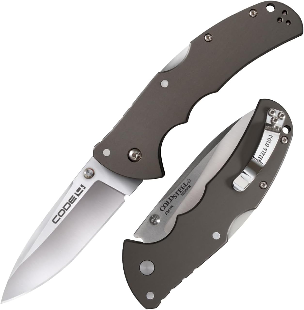 COLD STEEL Code 4 3.5' S35VN Razor-Sharp Blade 5' 6061 Aluminum Handle Everyday Carry Tactical Folding Knife w/Tri-Ad Locking Mechanism