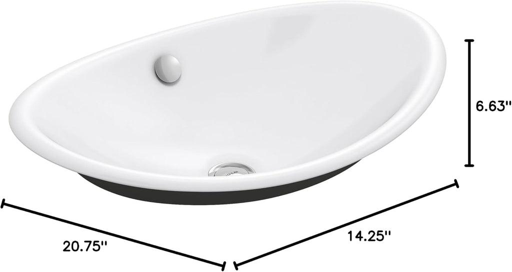 KOHLER K-5403-P5-0 Iron Plains Wading Pool Oval Bathroom Sink with Iron Black Painted Underside, White