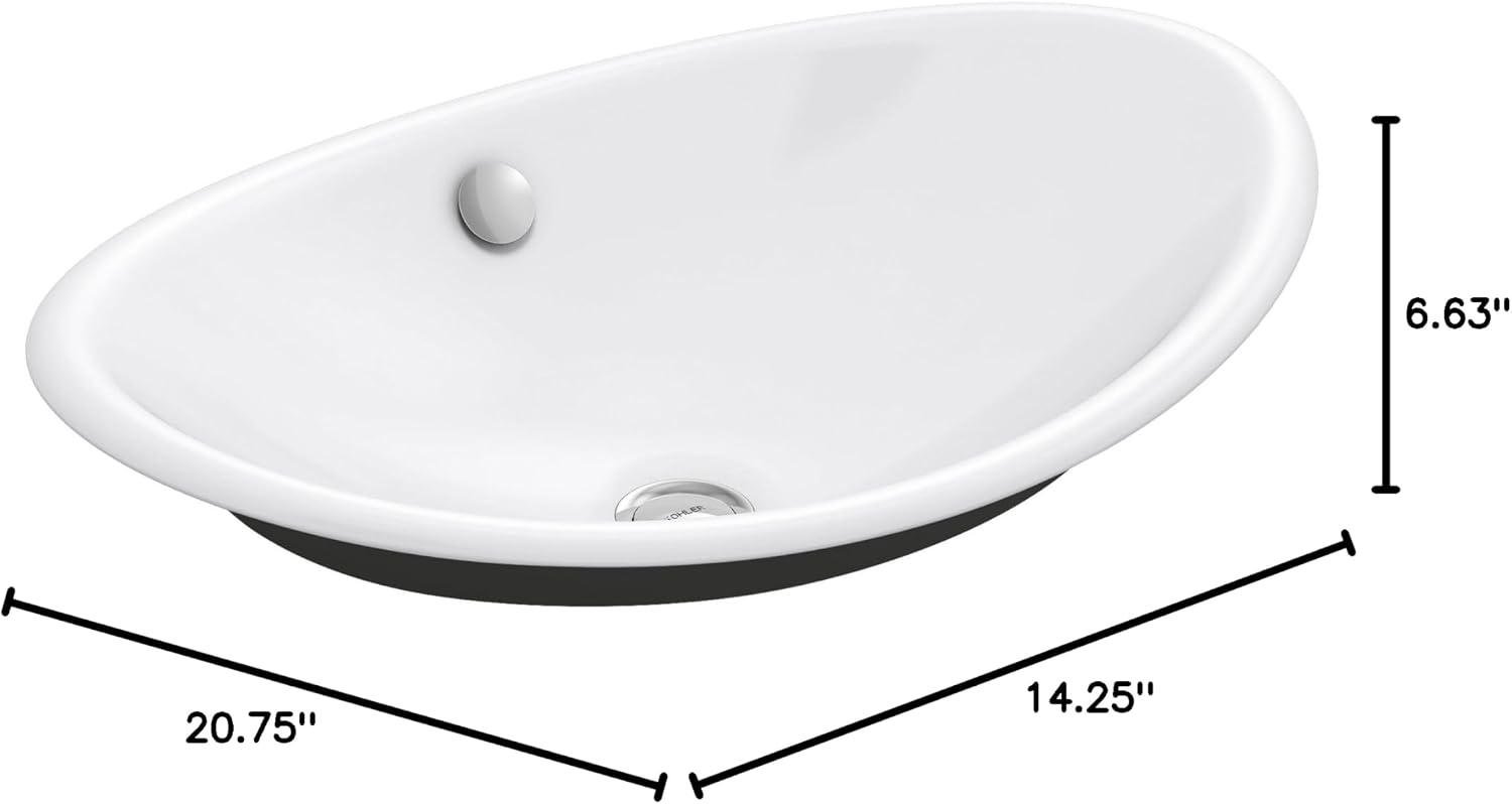 KOHLER K-5403-P5-0 Iron Plains Wading Pool Oval Bathroom Sink with Iron Black Painted Underside, White