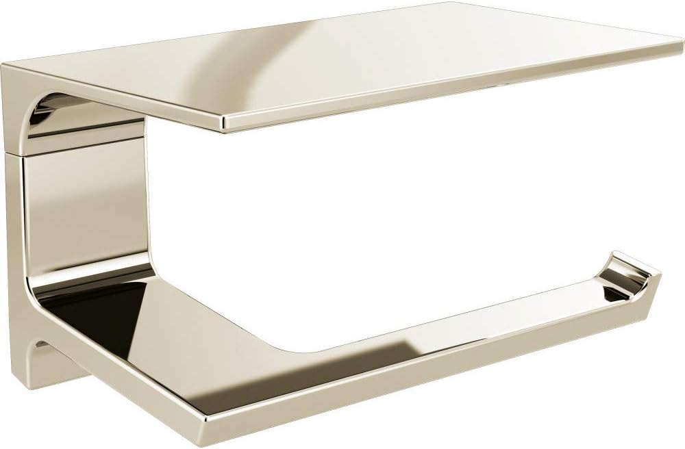 DELTA Pivotal Toilet Paper Holder With Shelf, Polished Nickel, Bathroom Accessories, 79956-PN