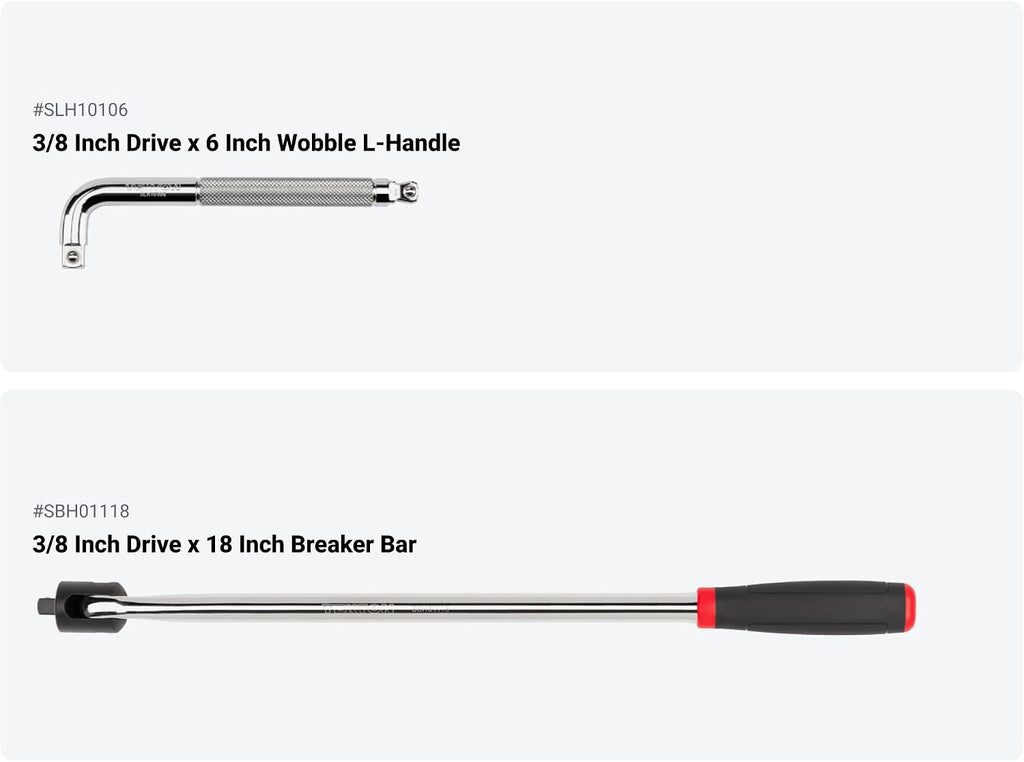 TEKTON 3/8 Inch Drive Non-Quick-Release Comfort Grip Ratchet, L-Handle, and Breaker Bar Set (10-Piece) | SDR99104