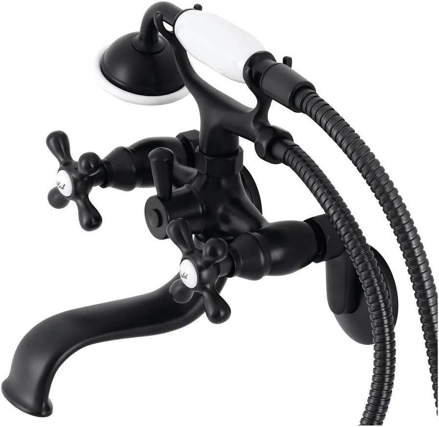 Kingston Brass KS226MB Kingston Wall Mount Tub Faucet with Hand Shower, Matte Black