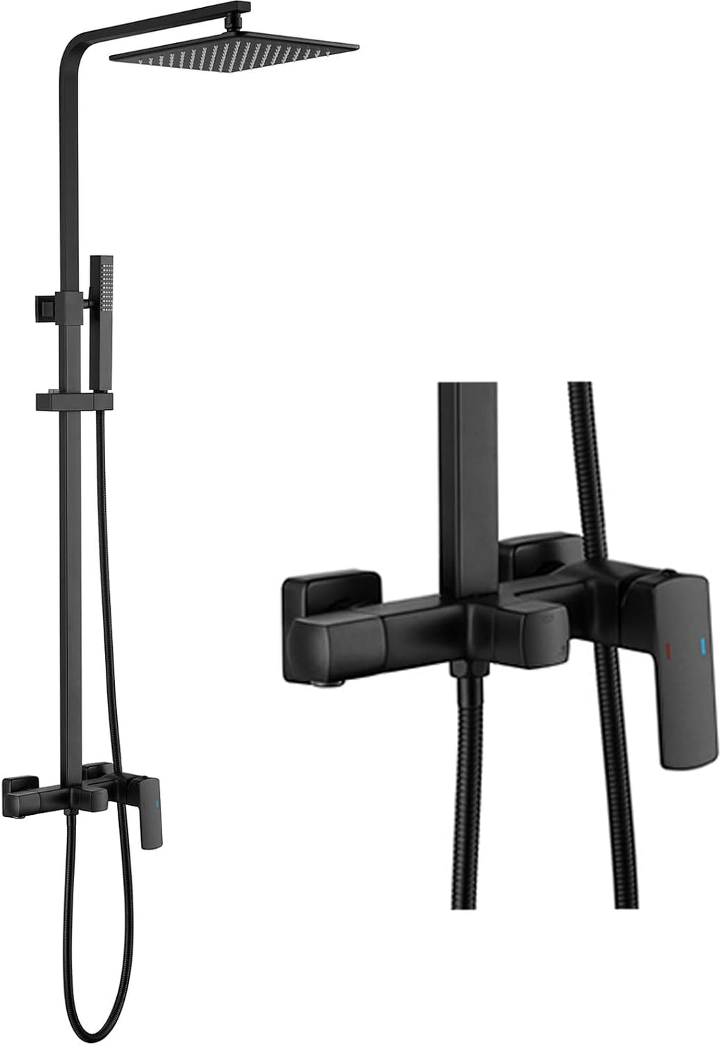 RBROHANT 3 Functions Exposed Shower System, Matte Black Exposed Shower Faucet Set, 10 Inch Rain Shower Head with Handheld and Tub Spout,Shower Height Adjustable, Wall Mounted