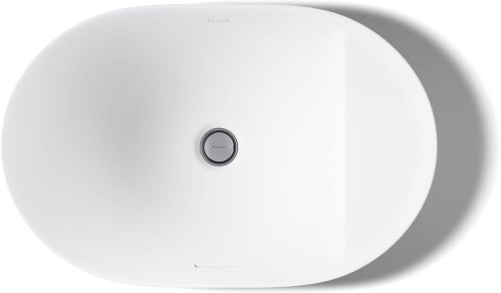 KOHLER 31703-0 Chalice 22-3/4' Oval Vessel Bathroom Sink Bowl with Storage Deck, Above Counter Vanity Sink Basin, with Overflow, No Faucet Holes, White