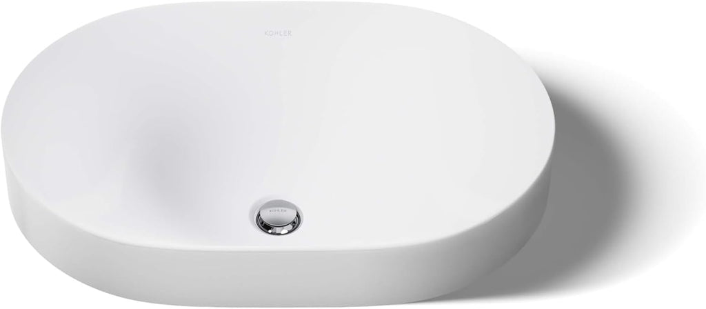KOHLER 31701-0 Chalice 22-3/4' Oval Bathroom Vessel Sink, Above Counter Vanity Sink Basin, with Overflow, No Faucet Holes, White