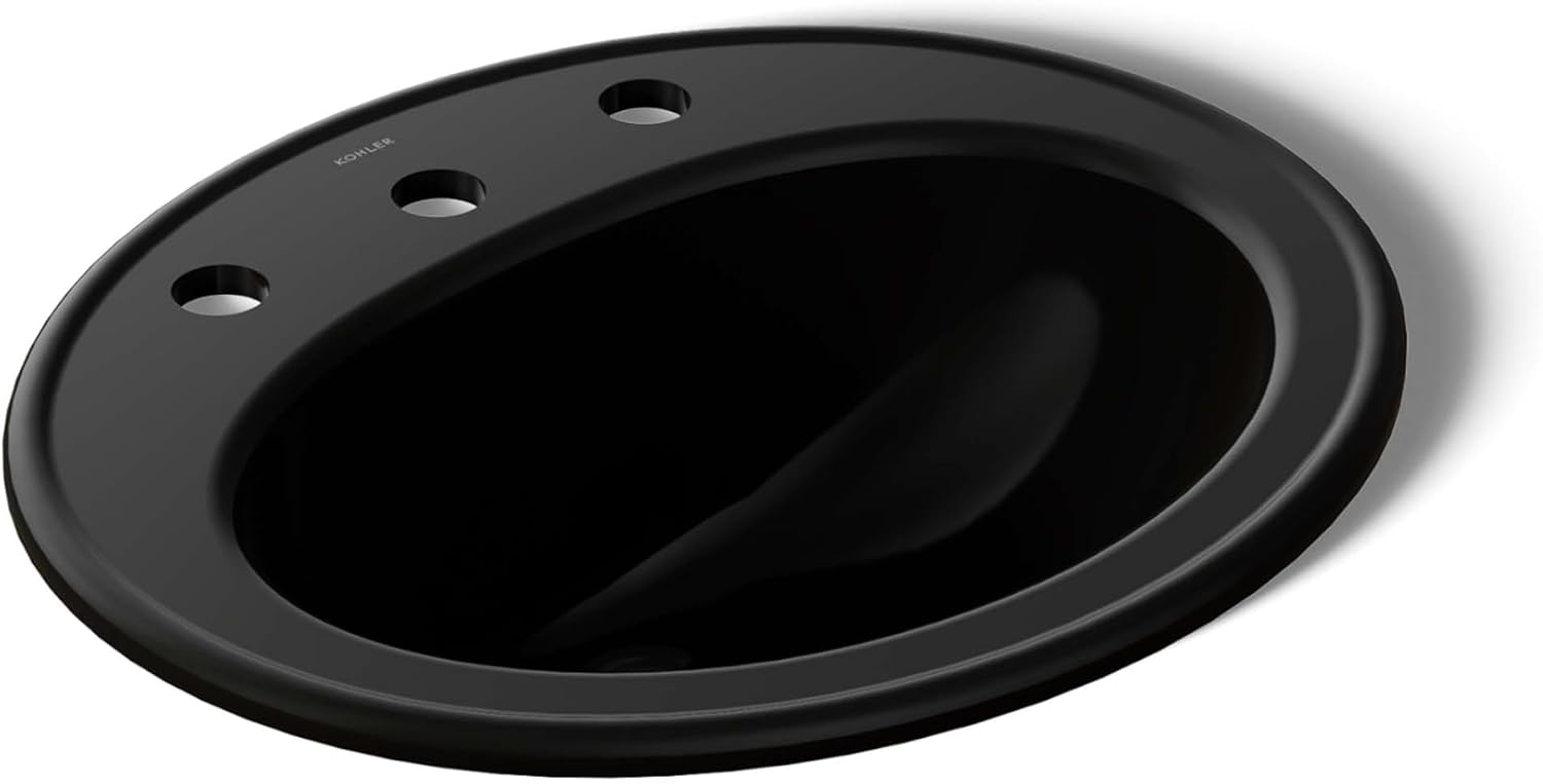 KOHLER K-2196-8-7 Pennington Self-Rimming Bathroom Sink, Black Black