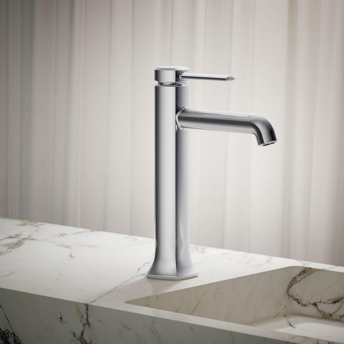 KOHLER 27003-4N-CP Occasion Tall Single-Handle Bathroom Faucet with Pop-Up Drain Assembly, One Hole Bathroom Sink Faucet, 0.5 gpm, Polished Chrome