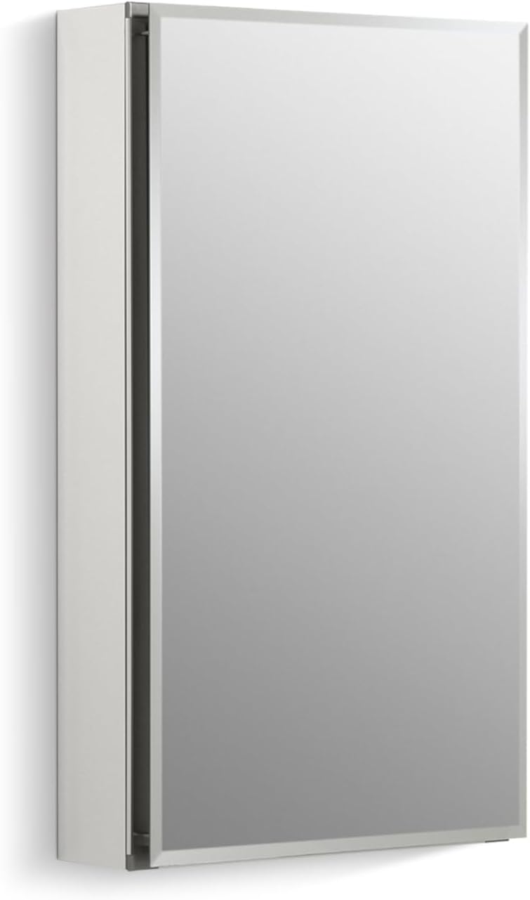 Kohler CB-CLC1526FS Frameless Bathroom Mirror Medicine Cabinet, Single Door, Rectangular Beveled Edge Frame, Bathroom Cabinet Mirror, Adjustable Shelves, 15 in. W x 26 in. H