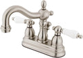 Kingston Brass KB1608PL Heritage 4-Inch Centerset Lavatory Faucet with Porcelain Lever Handle, Brushed Nickel