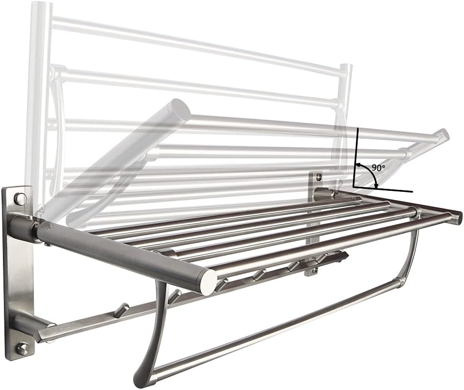 Towel Racks,Bathroom Towel Rack Wall Mounted Towel Holder,Bathroom Towel Rack,Folding Shelf with Swing Towel Bar and Hooks Wall Mount,Brushed Nickel Anniversary