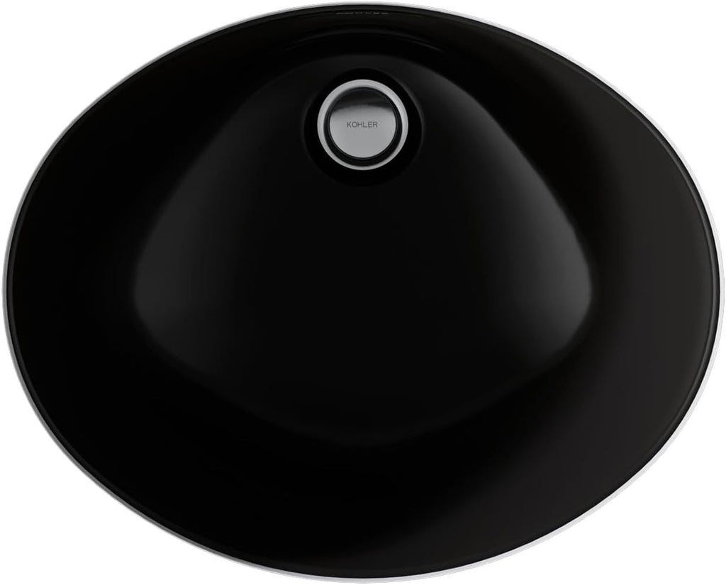 KOHLER K-2209-7 Caxton 17' Oval Undermount Bathroom Sink, Oval Basin, Overflow Drain, No Faucet Holes, Black Black