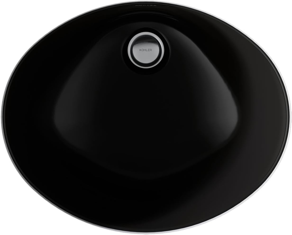 KOHLER K-2209-7 Caxton 17' Oval Undermount Bathroom Sink, Oval Basin, Overflow Drain, No Faucet Holes, Black Black