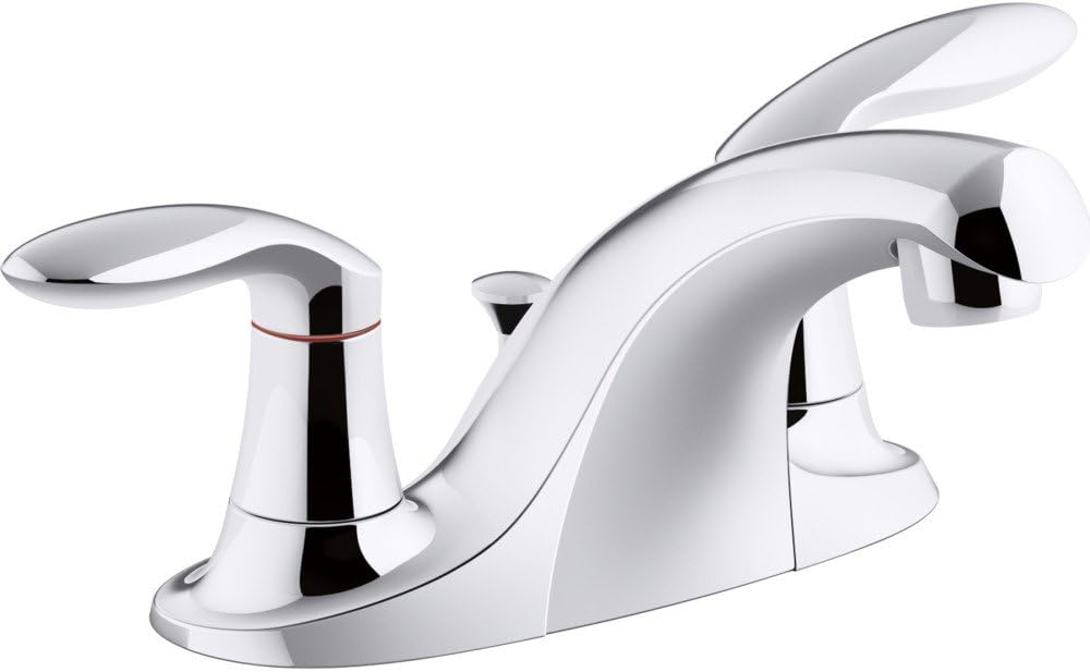 Kohler K-15241-4RA-CP Coralais Two-Handle Centerset Bathroom Sink Faucet with Metal Pop-Up Drain & Lift Rod, Polished Chrome