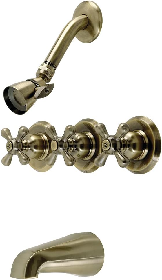 Kingston Brass KB233AXAB Victorian Triple-Handle Tub and Shower Faucet in Antique Brass