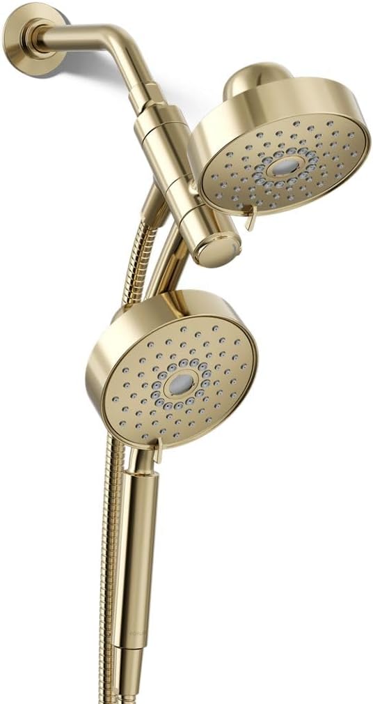 KOHLER 23219-AF Purist 2-in-1 Multi Function Shower Kit with SHOWERHEAD & HAND SHOWER with Full Coverage & Rotating Rail, Vibrant French Gold, 2.5 GPM