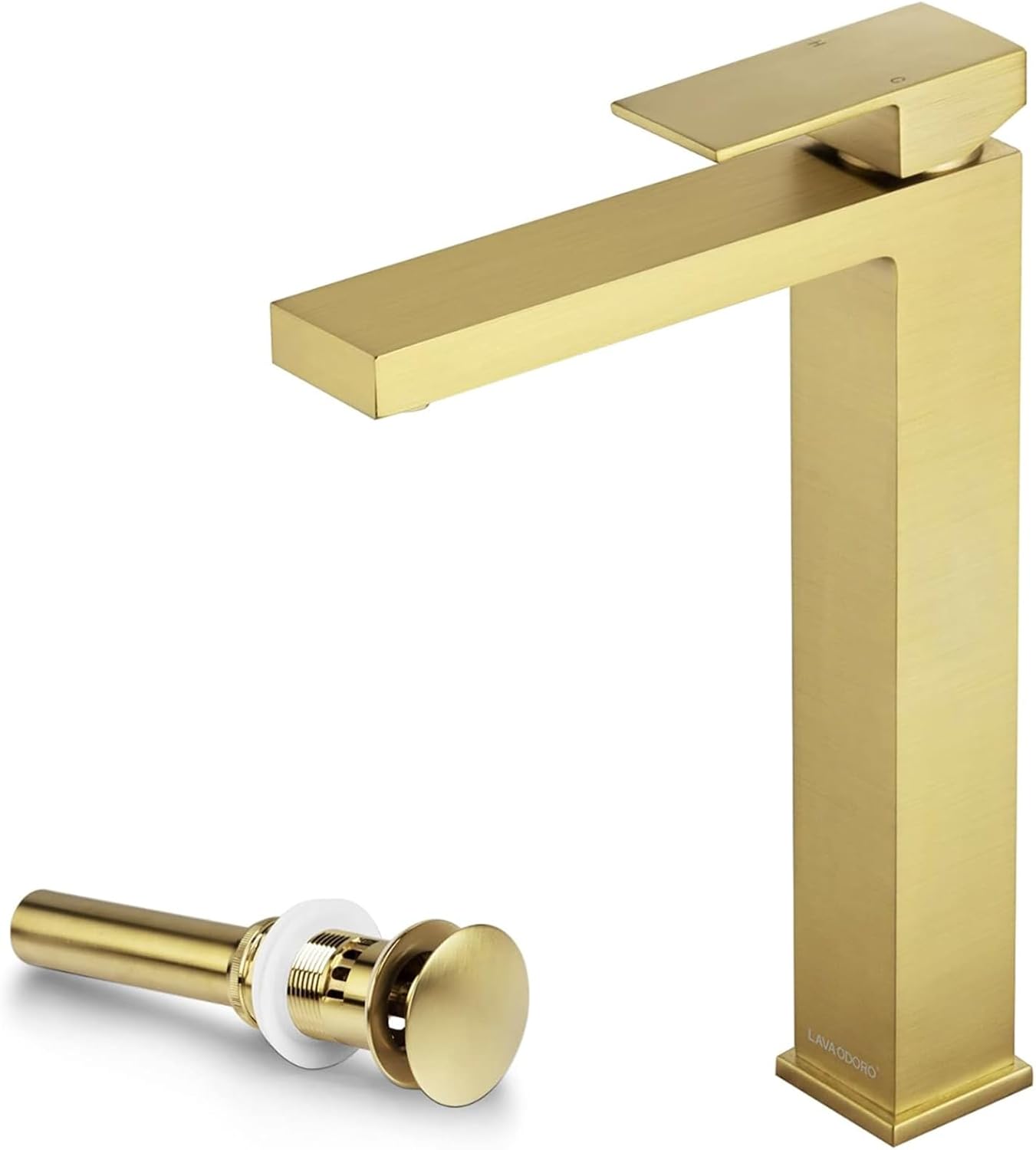 Lava Odoro Gold Vessel Sink Faucet, Brushed Gold Single Hole Bowl Sink Faucet Tall Bathroom Faucet Single Handle with Pop up Drain Assembly, BF307-T-SG