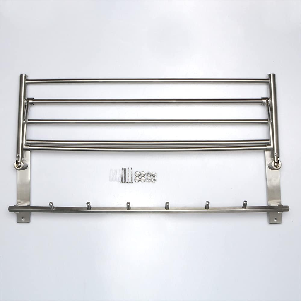 Towel Racks,Bathroom Towel Rack Wall Mounted Towel Holder,Bathroom Towel Rack,Folding Shelf with Swing Towel Bar and Hooks Wall Mount,Brushed Nickel Anniversary