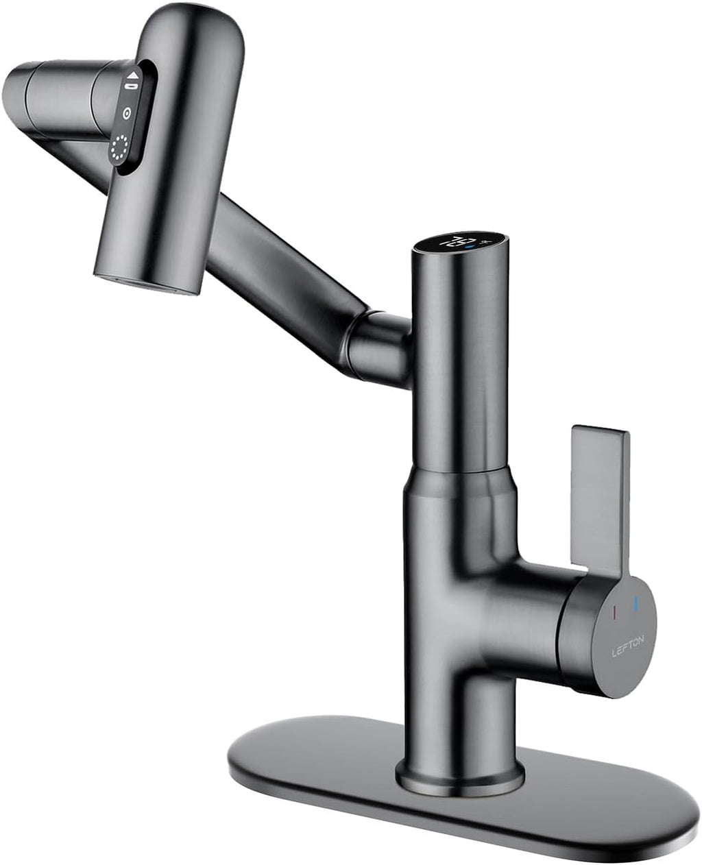 Lefton Rotatable Bathroom Faucet BF2204 with 6' Cover Plate FCP2202, Grey