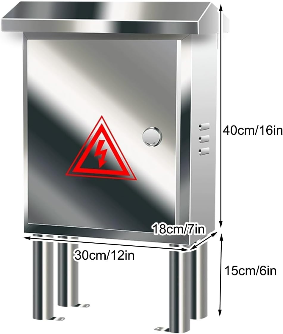 Outdoor Electrical Box Waterproof, Heavy-Duty 304 Stainless Steel Electrical Box with Mounting Screws, Hex Wrench and Hazard Warning Label(30x40x18cm/12x16x7in)