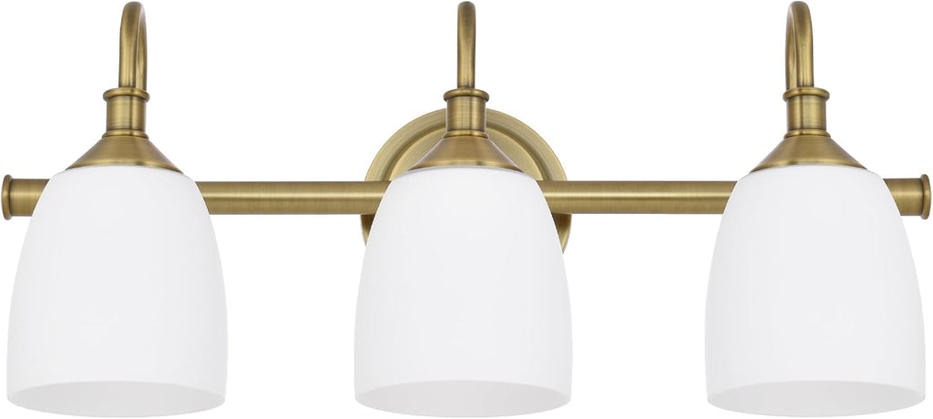 3-Light Champagne Bronze Bathroom Vanity Light Fixtures Over Mirror, Vintage Vanity Lights for Living Room, Milk White Glass Shades, Standard E26 Base