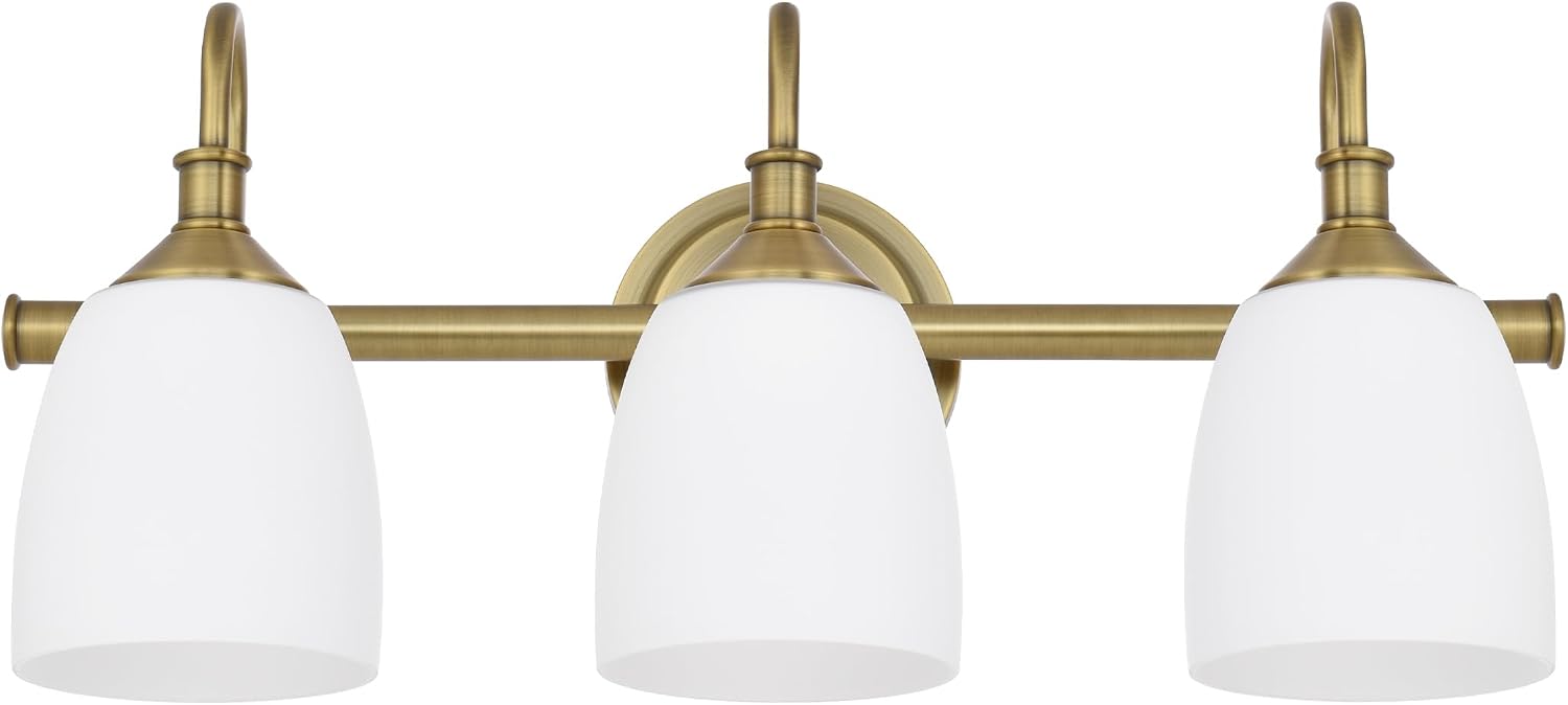 3-Light Champagne Bronze Bathroom Vanity Light Fixtures Over Mirror, Vintage Vanity Lights for Living Room, Milk White Glass Shades, Standard E26 Base