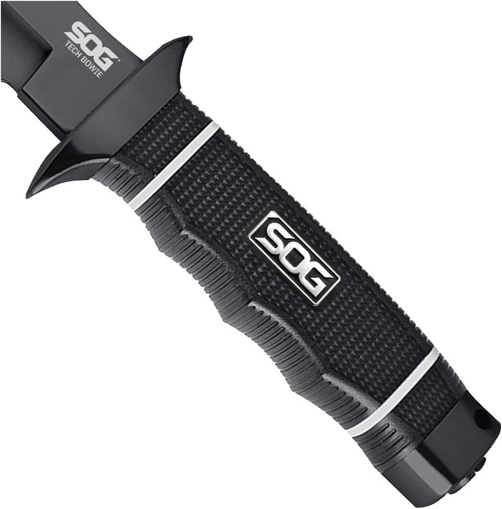 SOG Tech Bowie Fixed Blade Knife for Warfighters & Outdoor Enthusiasts | AUS-8 Steel Blade & Kraton Rubber Handle