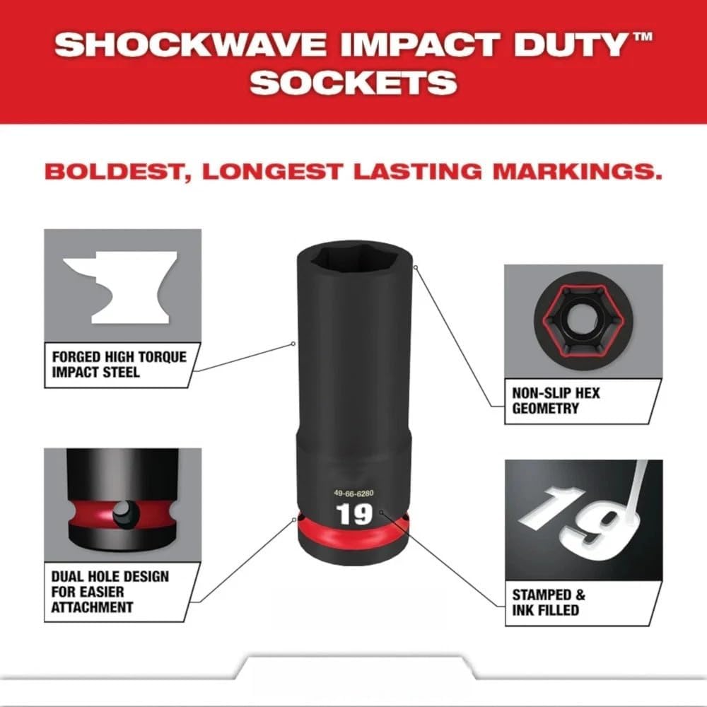 14 PC 49-66-7003 Sockets for Milwaukee 1/4' Drive Metric Deep 6 Point Impact Socket Set - New