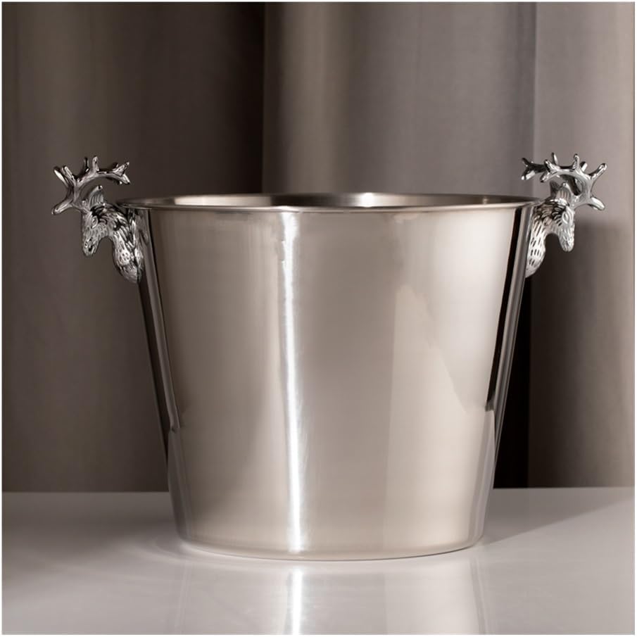 Ice Bucket, Stainless Steel Vertical Spiced Ice Bucket, Outdoor Bar Restaurant Ice Wine Dispenser, Shelf Included Ice Buckets for Parties(Silver)